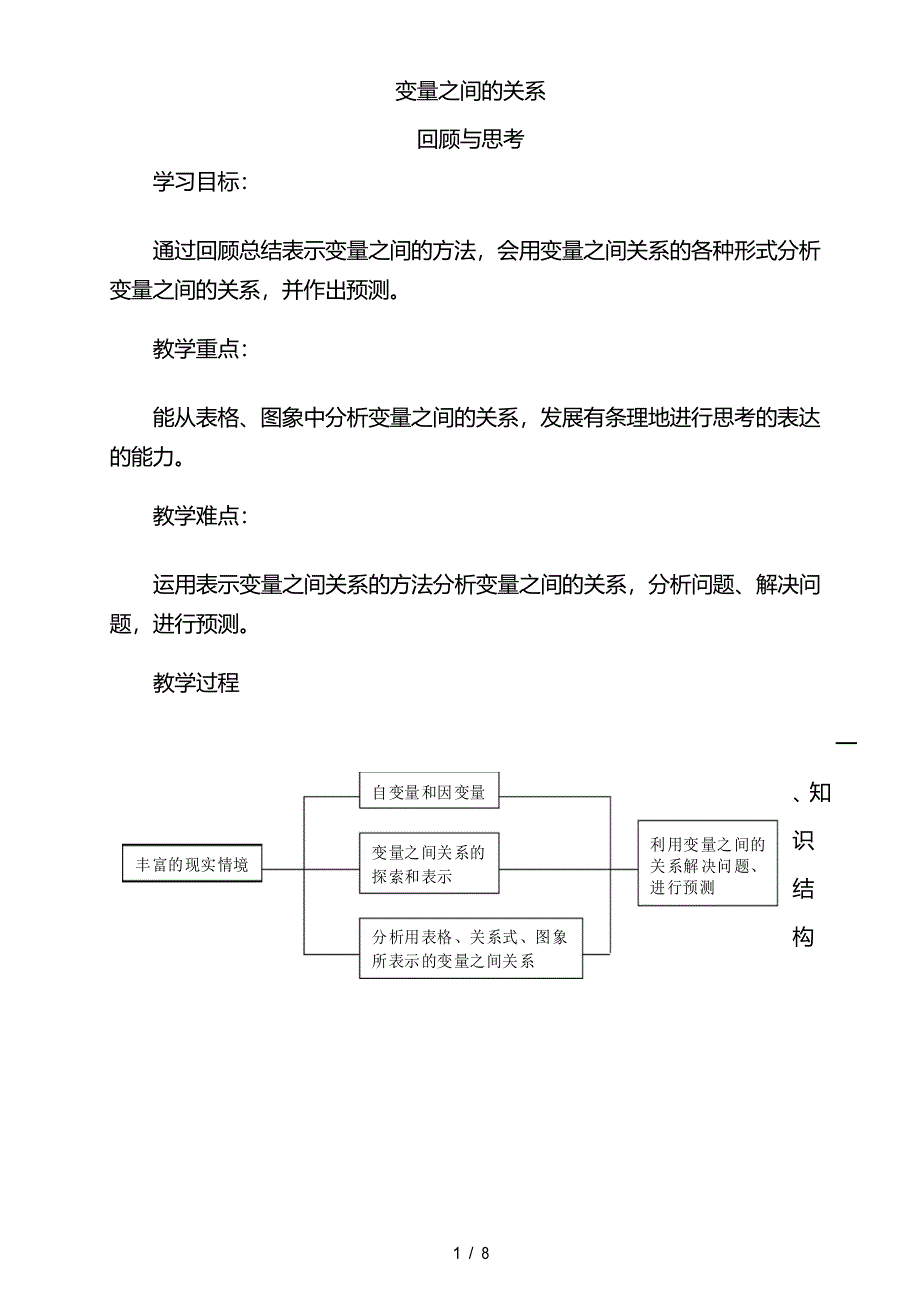 北师大版数学七年级下册变量之间的关系 回顾与思考 教案_第1页