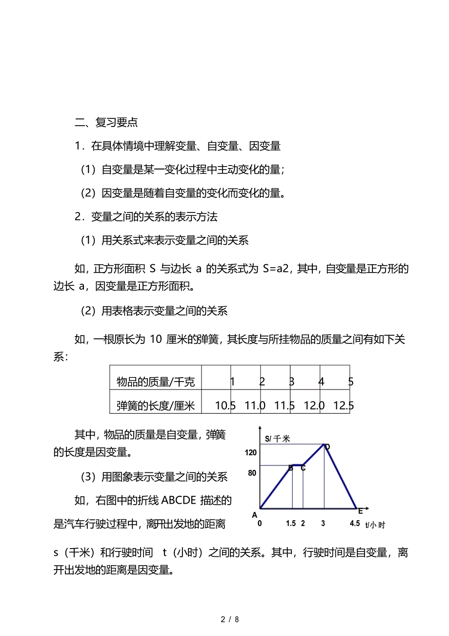 北师大版数学七年级下册变量之间的关系 回顾与思考 教案_第2页