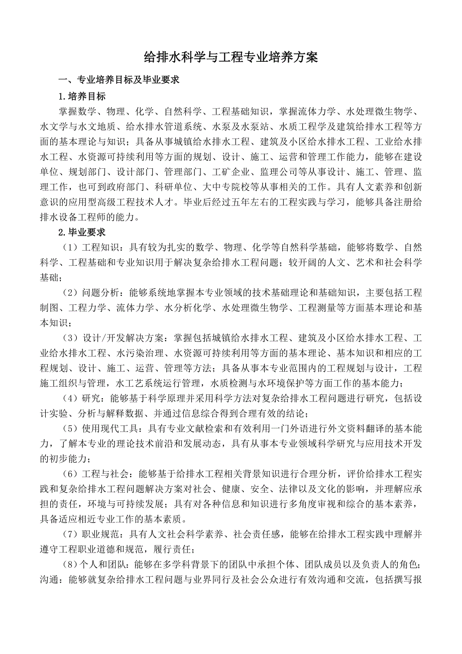 给排水科学与工程专业培养方案_第1页