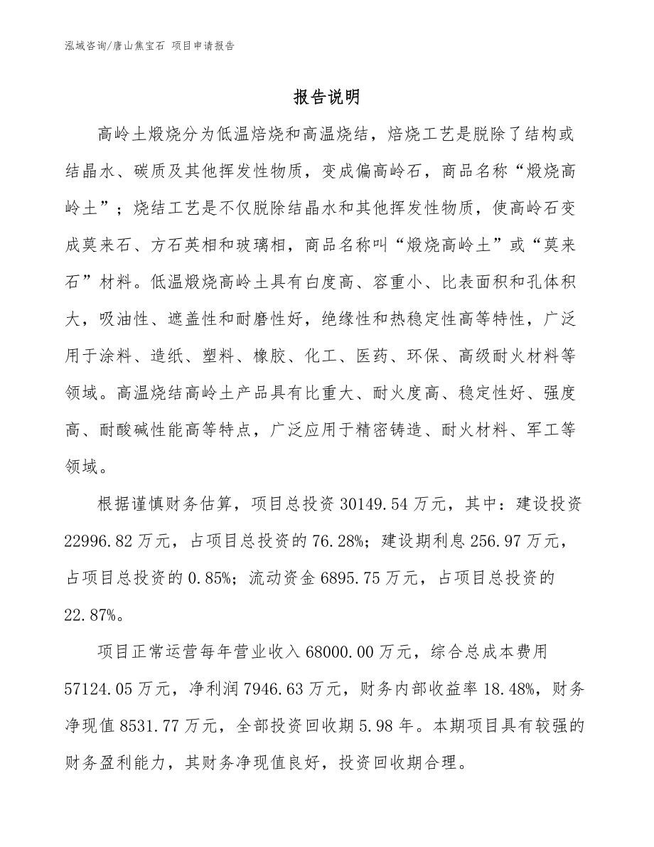 唐山焦宝石 项目申请报告模板范本_第1页