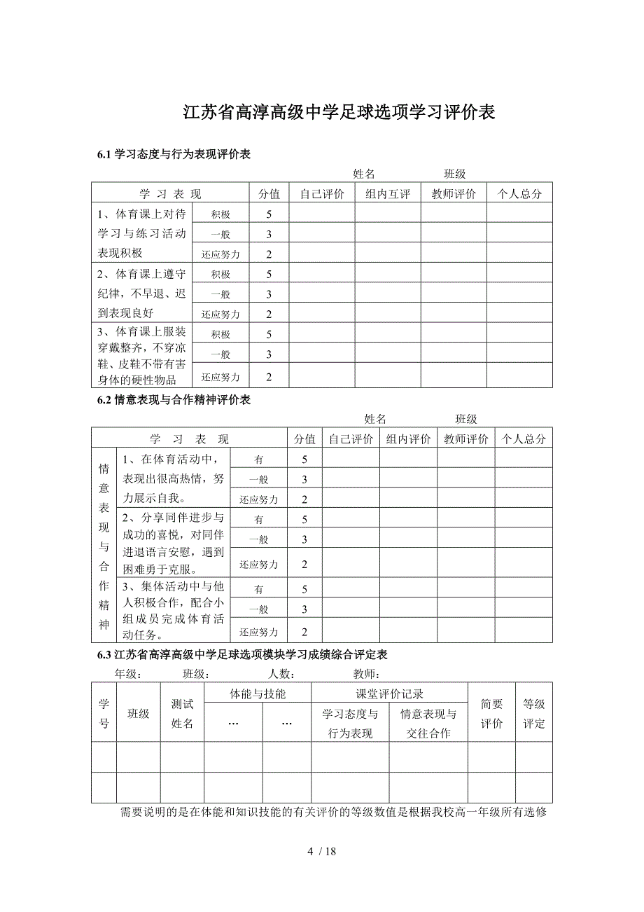 农村高中足球选项教学模块(一)设计方案_第4页