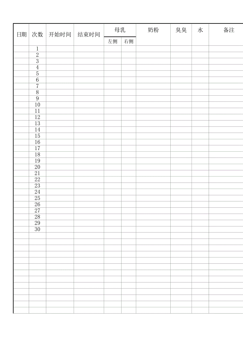 婴儿喂养记录表_第1页
