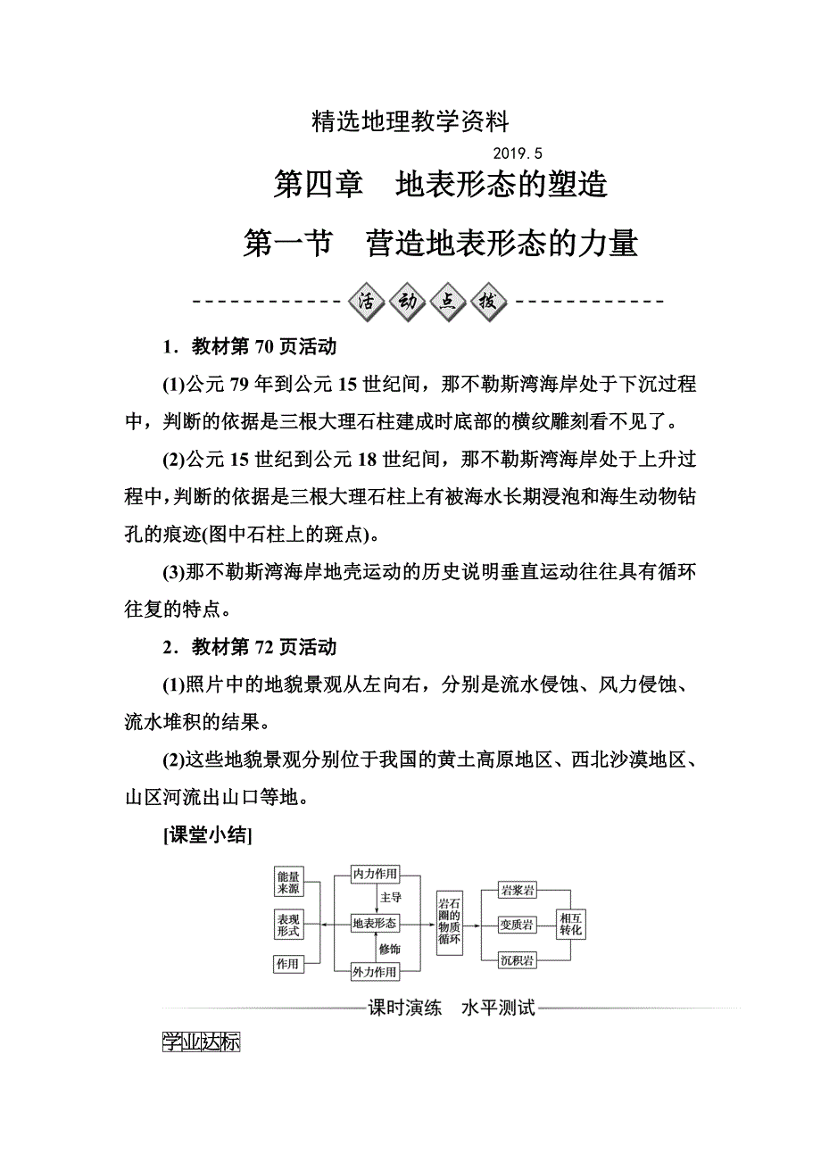 【精选】【金版学案】地理人教版必修1练习：第四章第一节营造地表形态的力量 Word版含解析_第1页