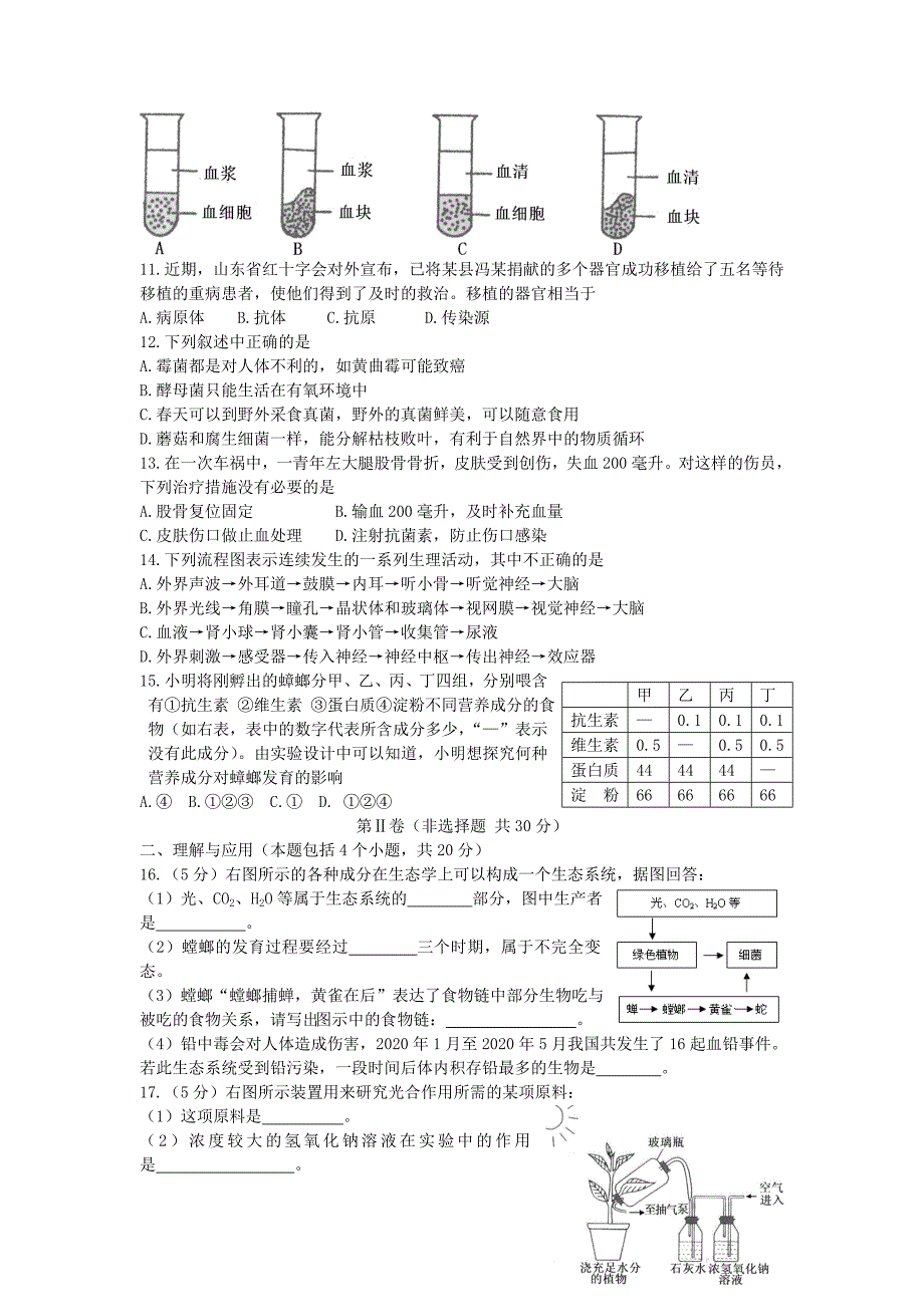 精选类山东省淄博市202x年中考生物真题试卷_第2页