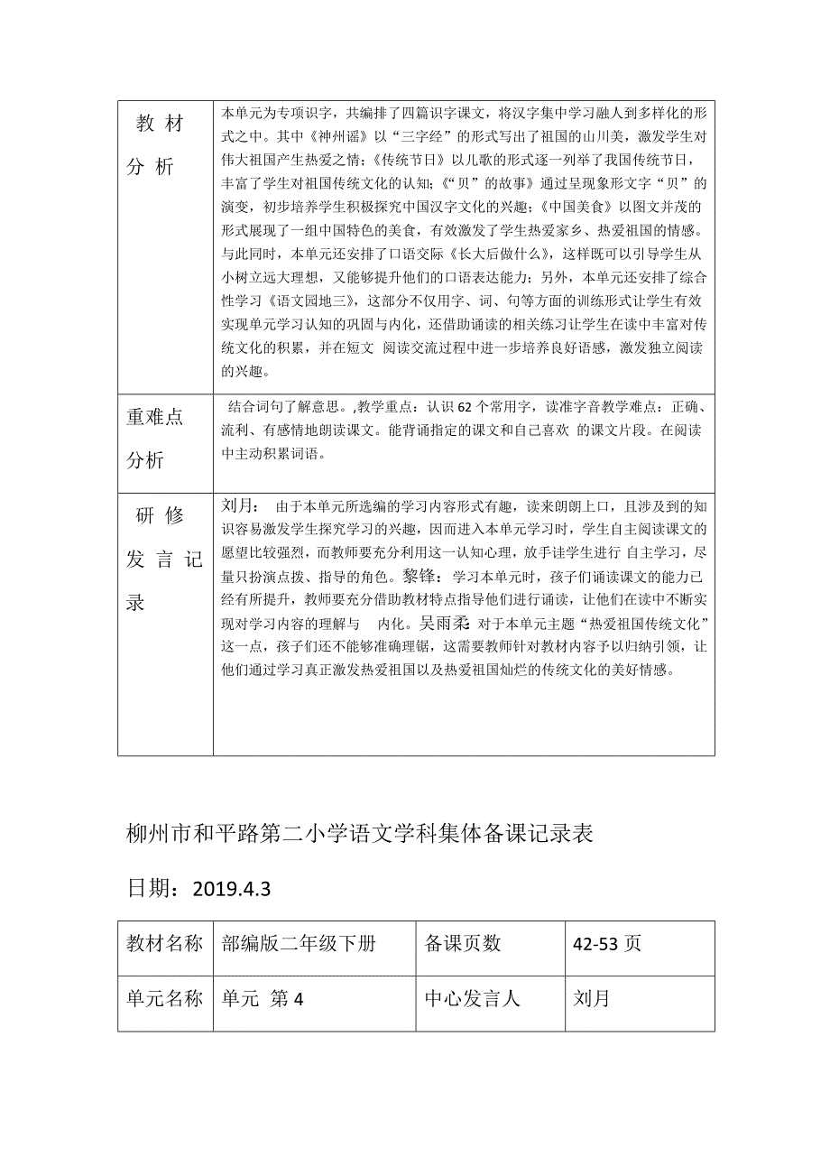 完整版部编版2年级下册语文集体备课表_第4页