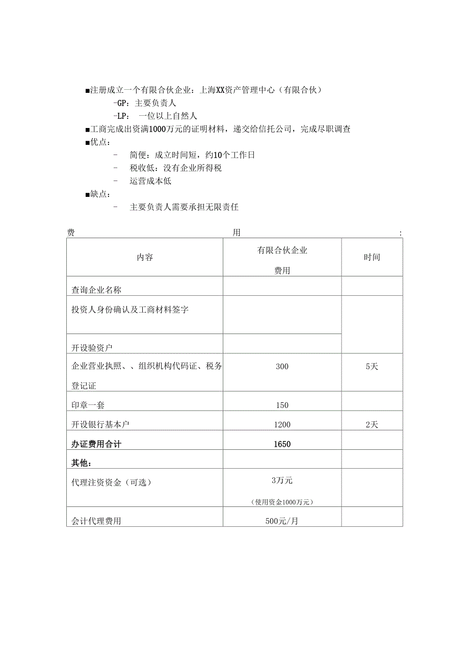 投顾公司设立方案及费用_第1页