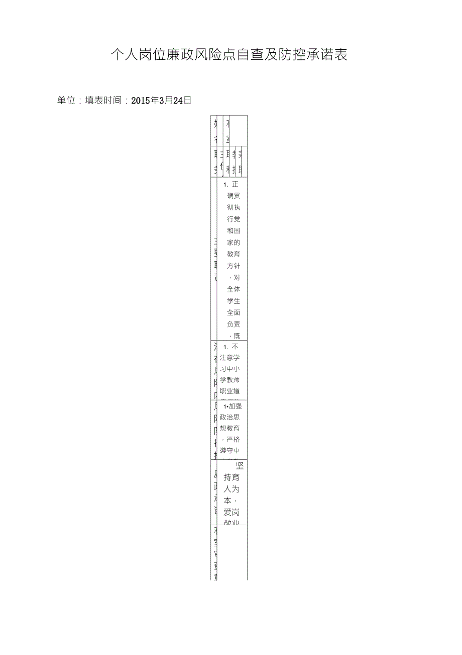教师个人岗位廉政风险点自查及防控承诺表(示例)_第3页