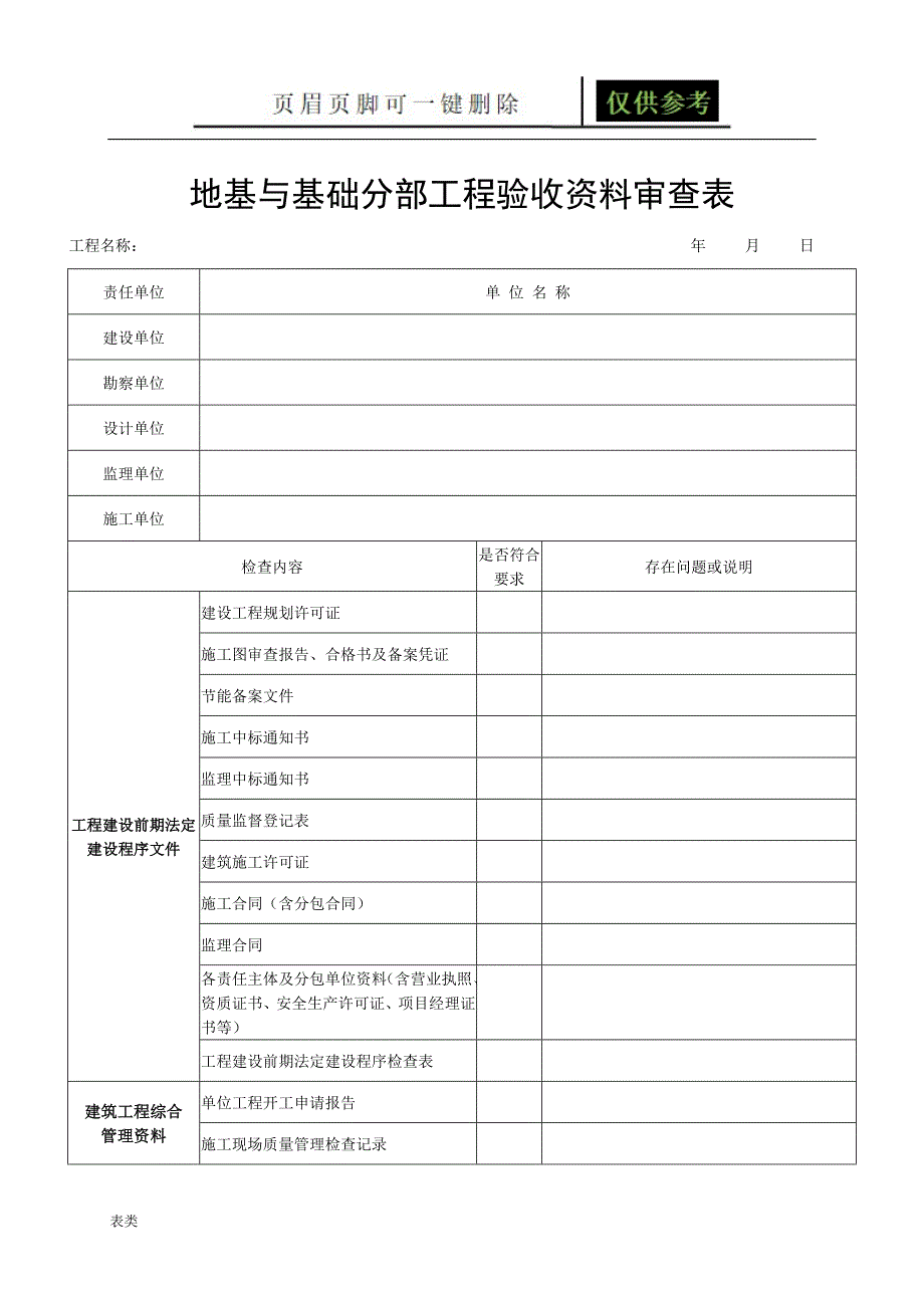 地基与基础分部工程验收资料审查表[表格借鉴]_第1页