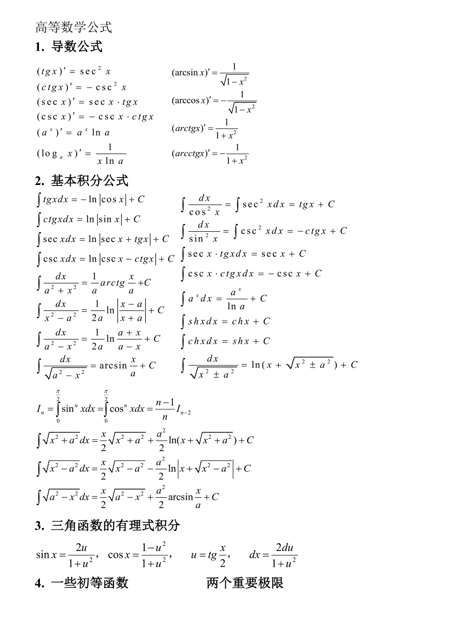高等数学公式集合_第1页