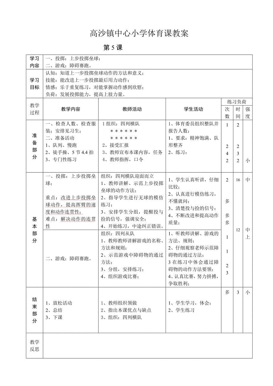 苏教版六年级体育全册教案.doc_第5页