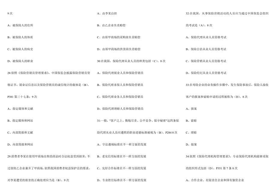 2024年保险代理人资格考试题库常见210题精编适合打印版_第5页