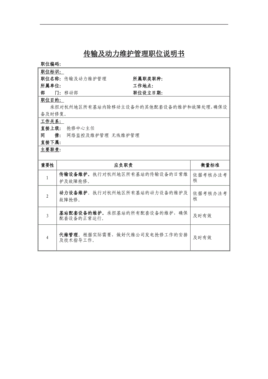 传输及动力维护岗位说明书_第1页