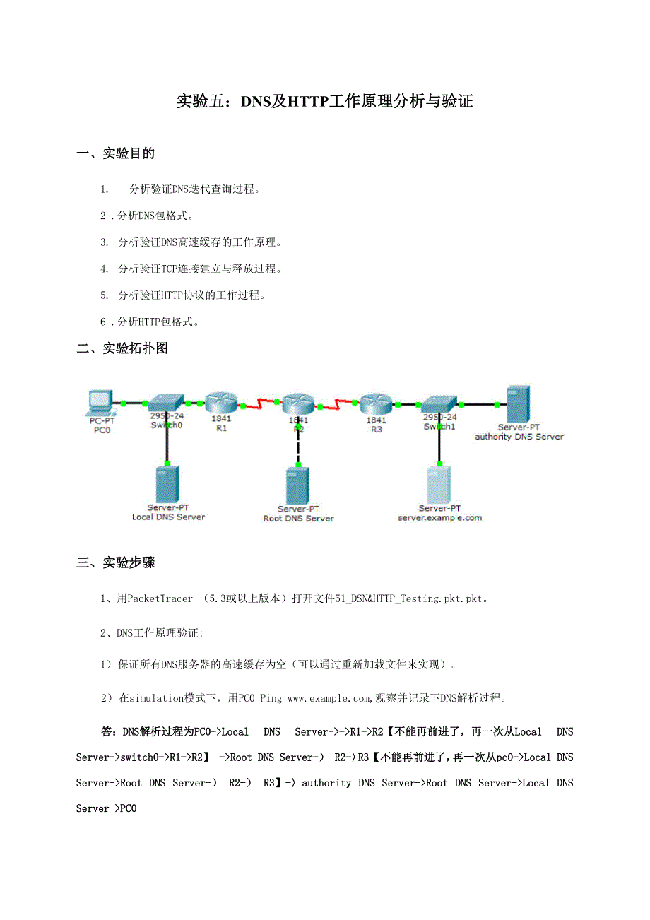 实验五、DNS及HTTP工作原理_第1页