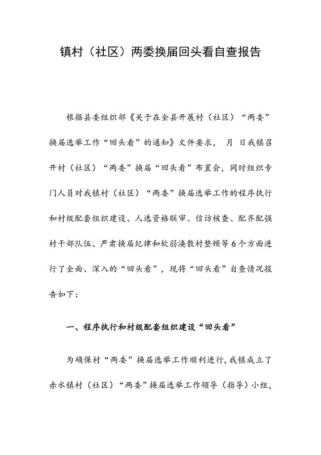 镇村（社区）两委换届回头看自查报告