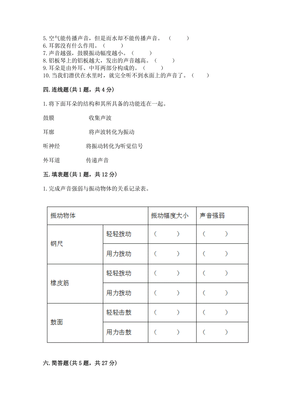 教科版科学四年级上册第一单元声音测试卷带答案.docx_第3页