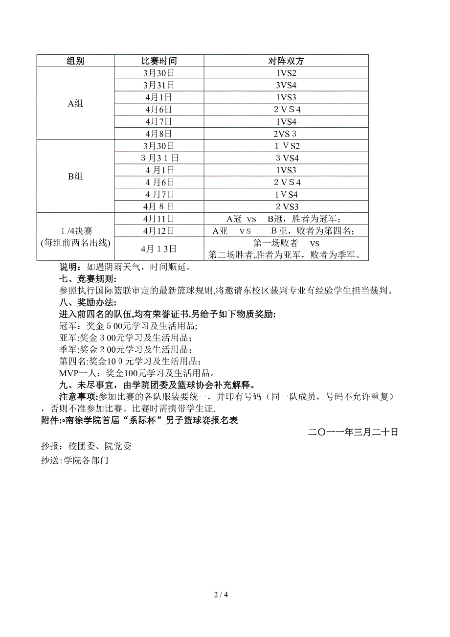 2012年江苏科技大学南徐学院学生篮球赛竞赛规程_第2页