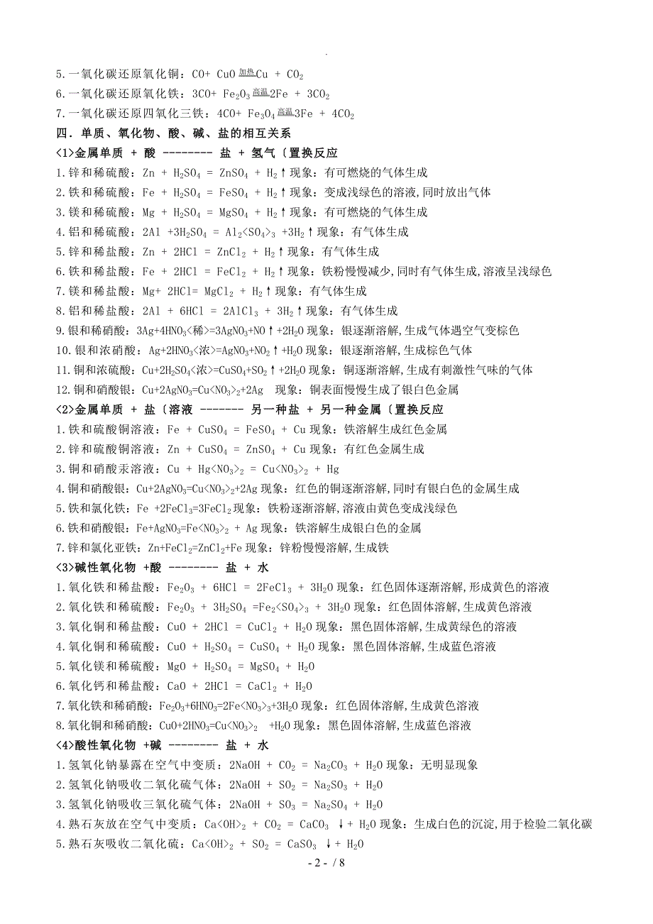 初中化学方程式和现象总结_第2页