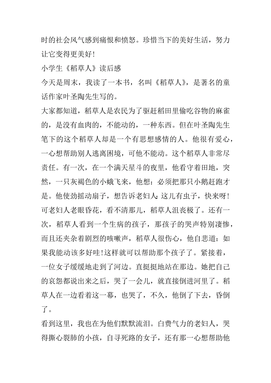 2023年年度小学生《稻草人》读后感优秀作文7篇（年）_第4页