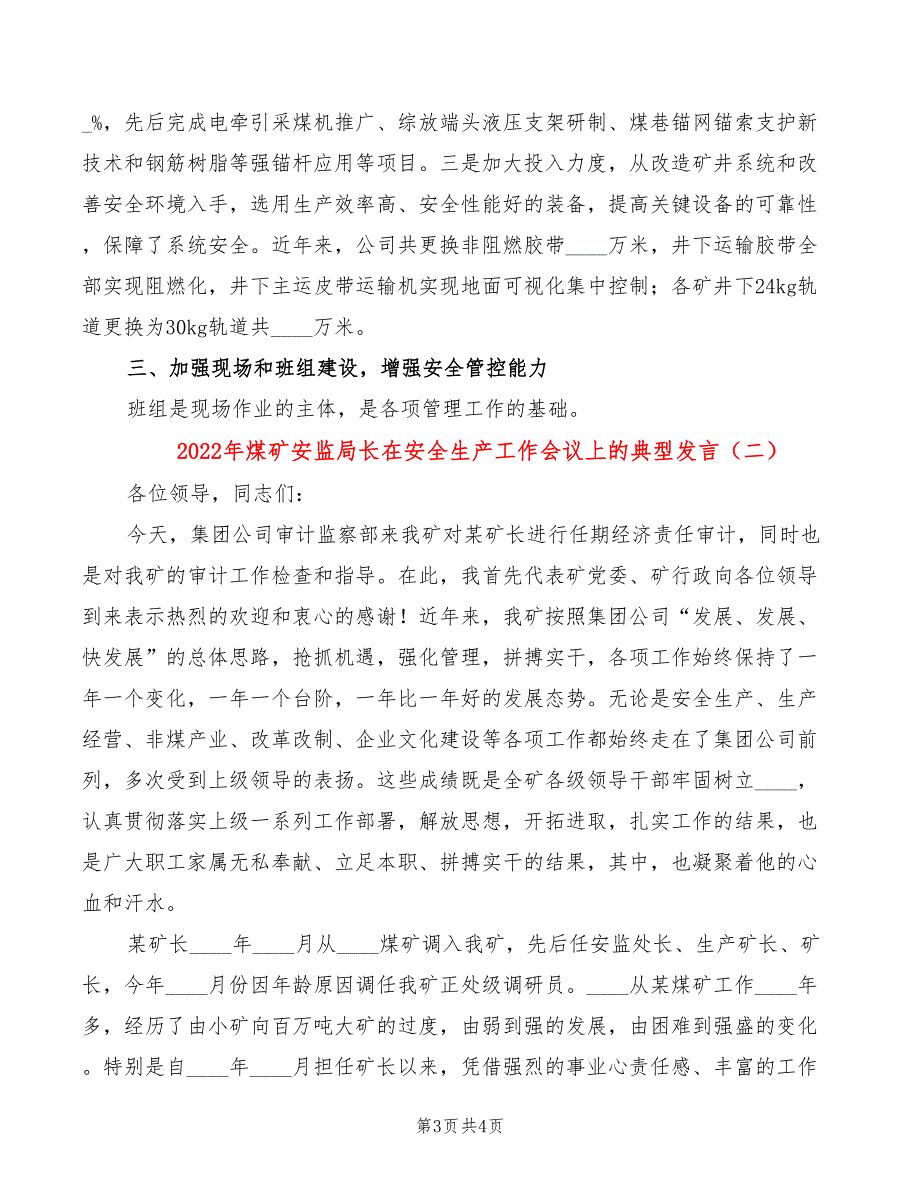 2022年煤矿安监局长在安全生产工作会议上的典型发言_第3页