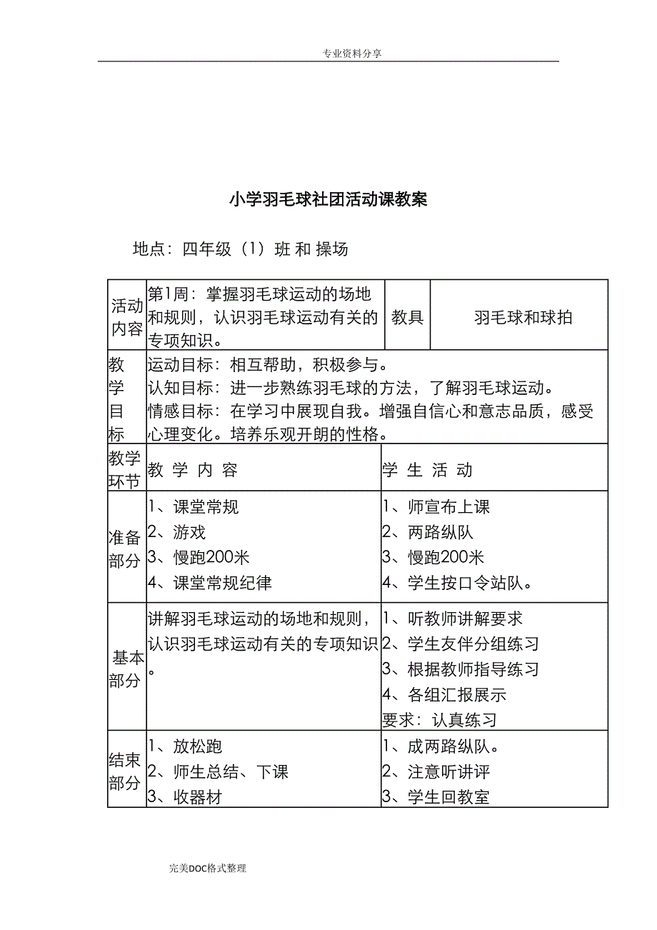 小学羽毛球社团活动方案与教学案(DOC 15页)_第3页