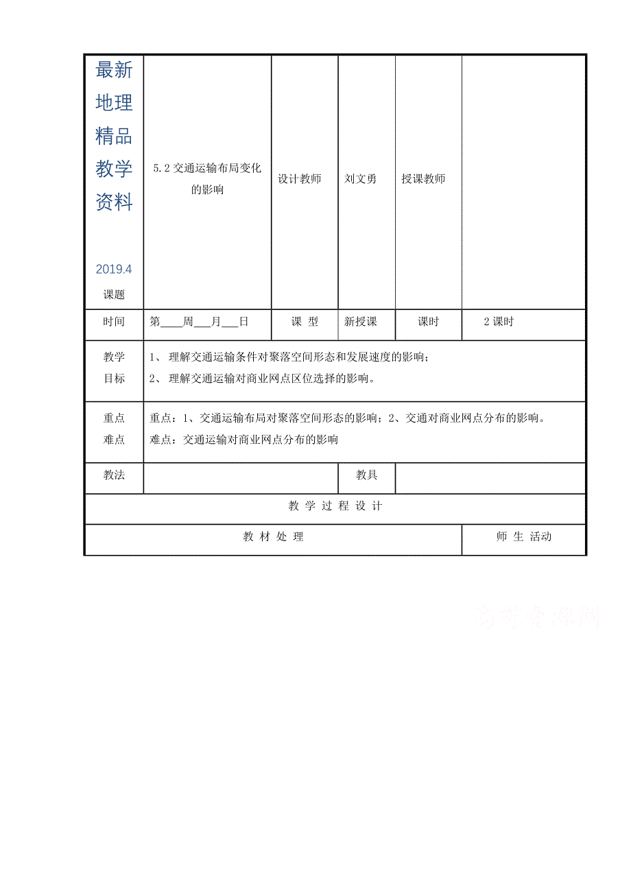 最新辽宁省本溪满族自治县高级中学人教版地理必修二5.2交通运输方式和布局变化的影响 教案_第1页