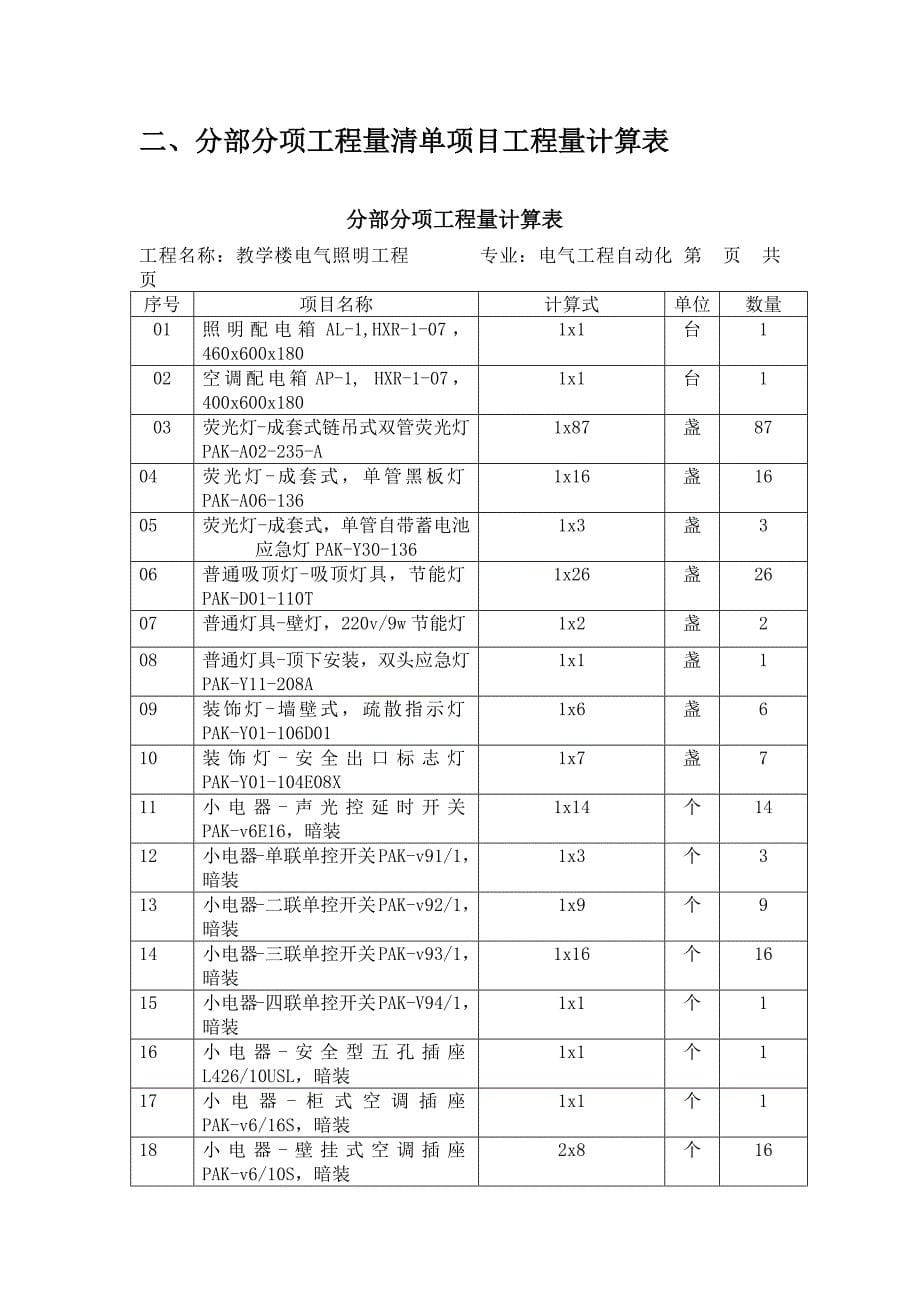 长安大学电气工程造价课设-教学楼电气照明工程造价_第5页