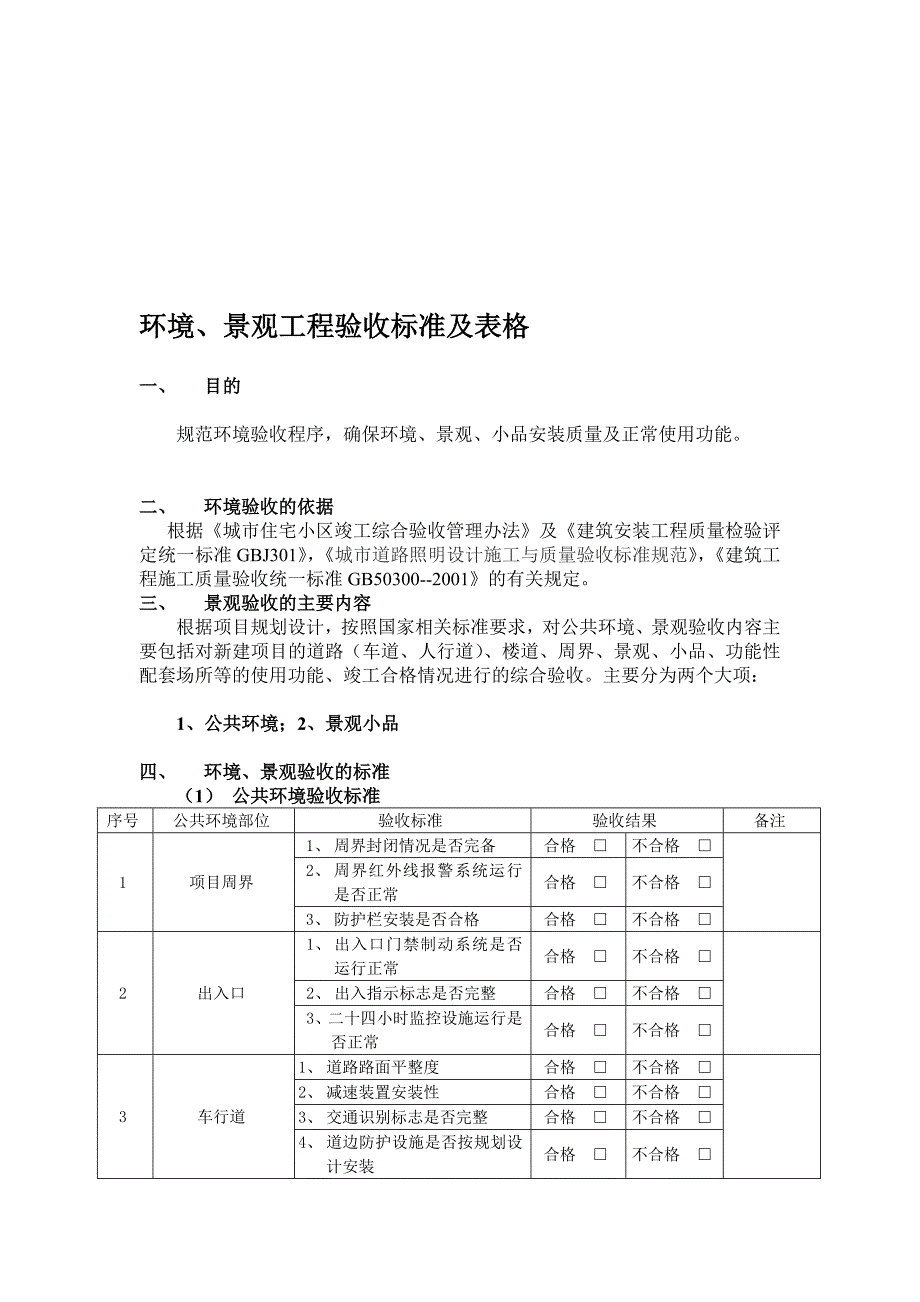 环境景观工程验收标准及表格整理版_第1页