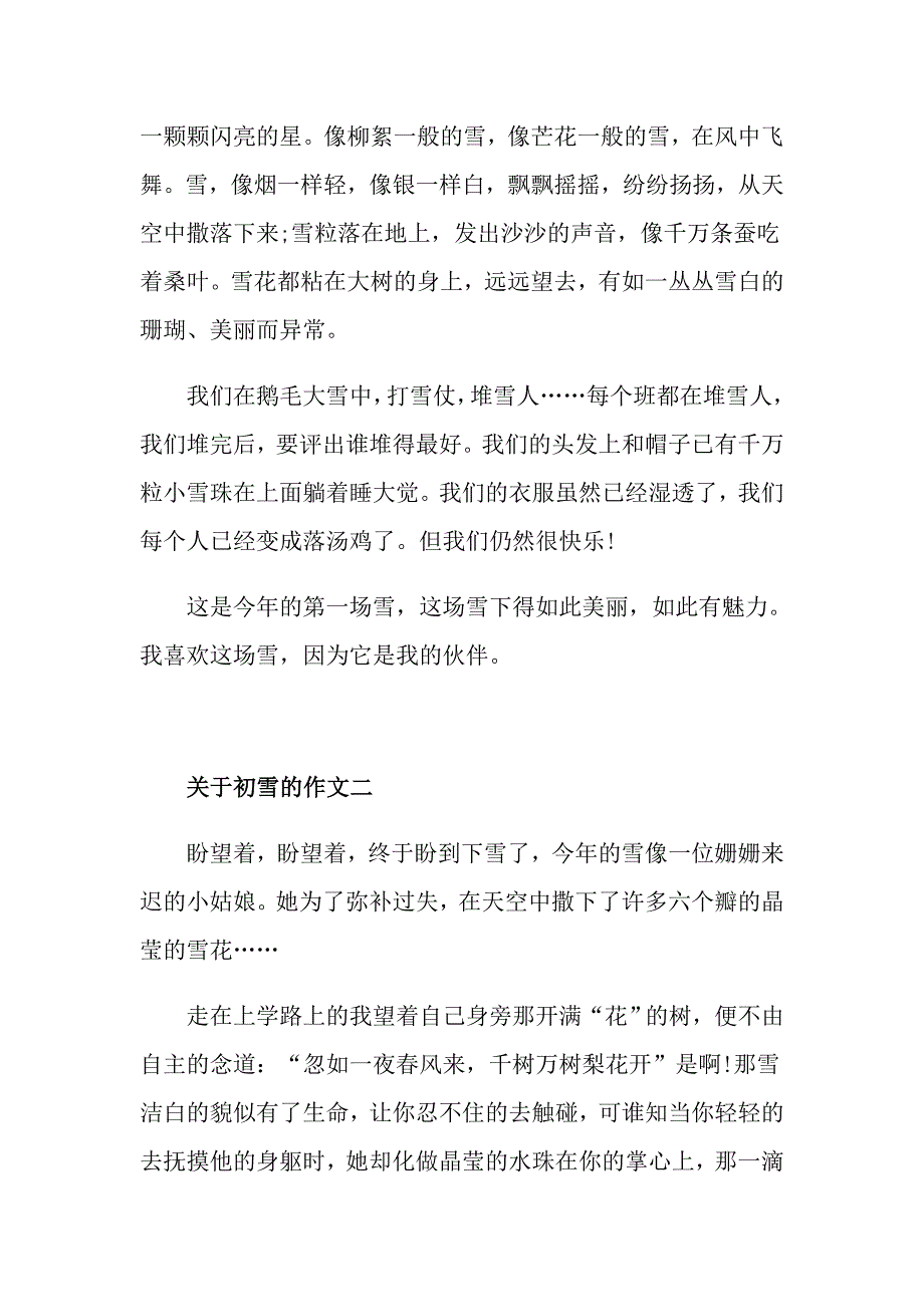 以初雪为话题的作文600字高中初雪作文5篇精选_第2页