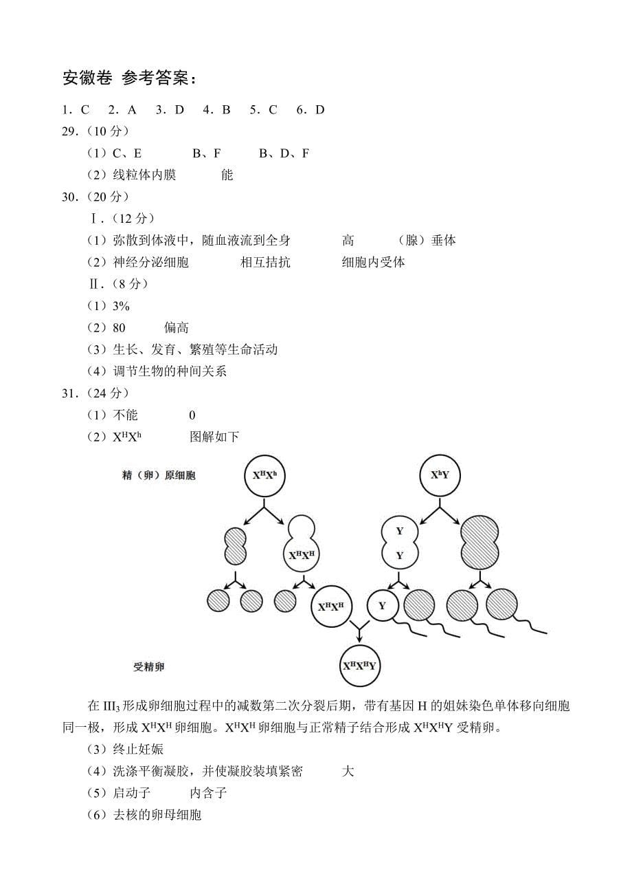 2012年高考理综生物试卷及答案(安徽卷)_第5页