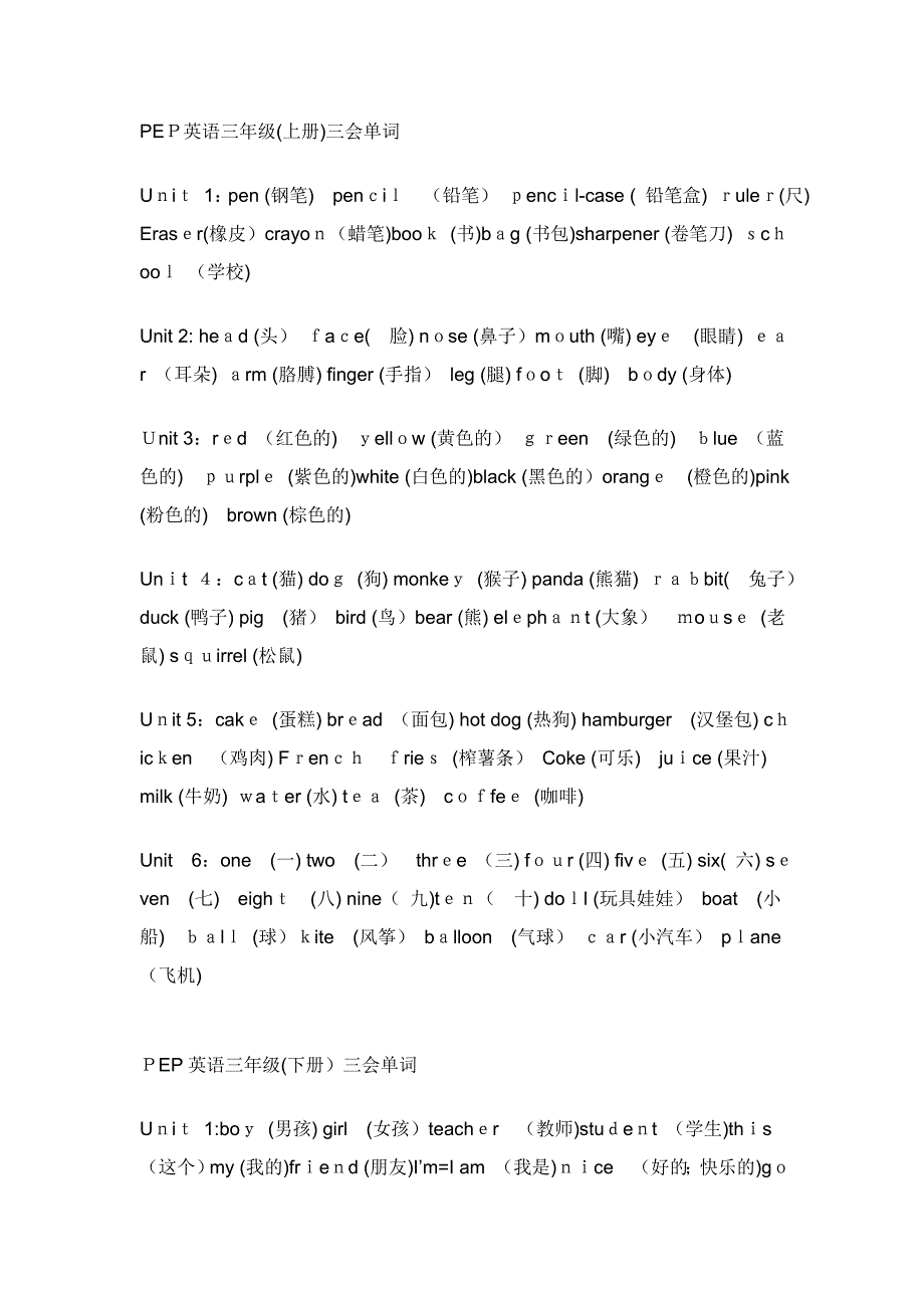 PEP英语三年级单词表_第1页