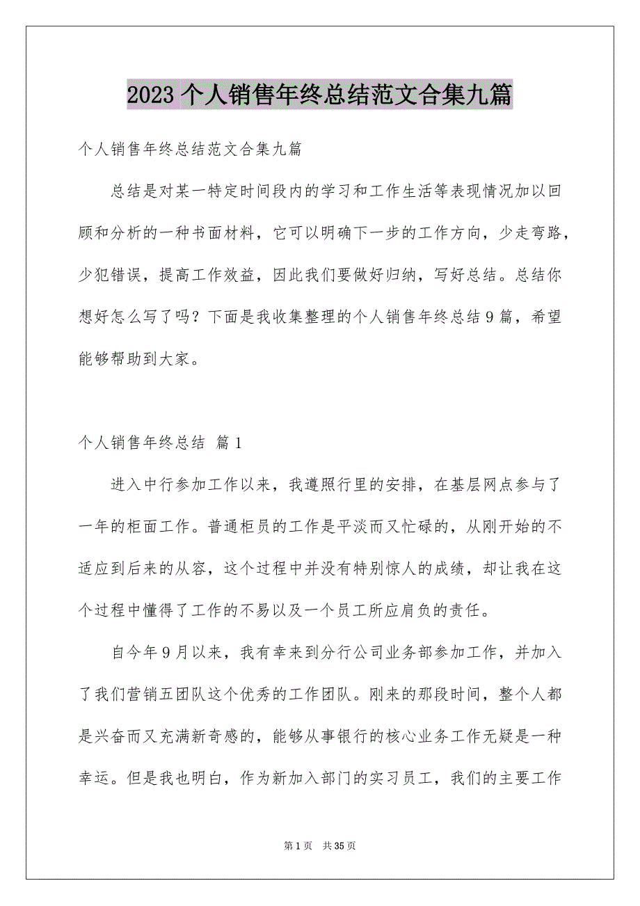 2023个人销售年终总结范文合集九篇_第1页