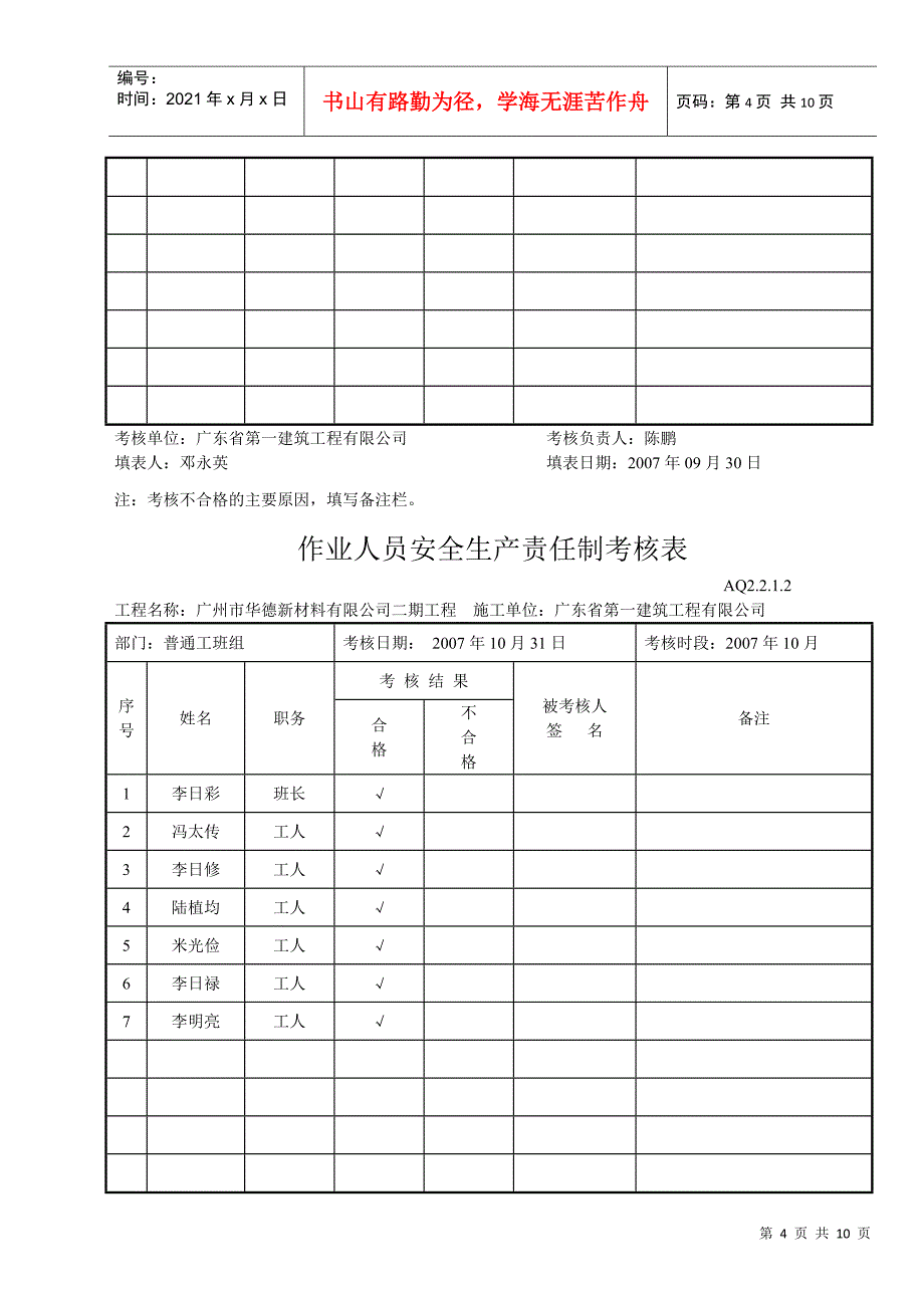 作业人员安全生产责任制考核表（普通工）(DOC9页)_第4页