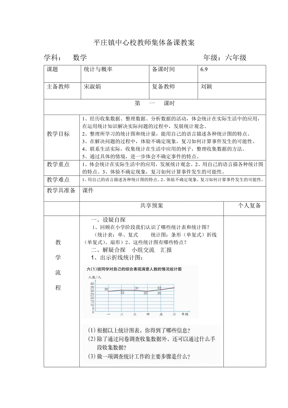 平庄镇中心校教师集体备课教案统计与概率.doc_第1页