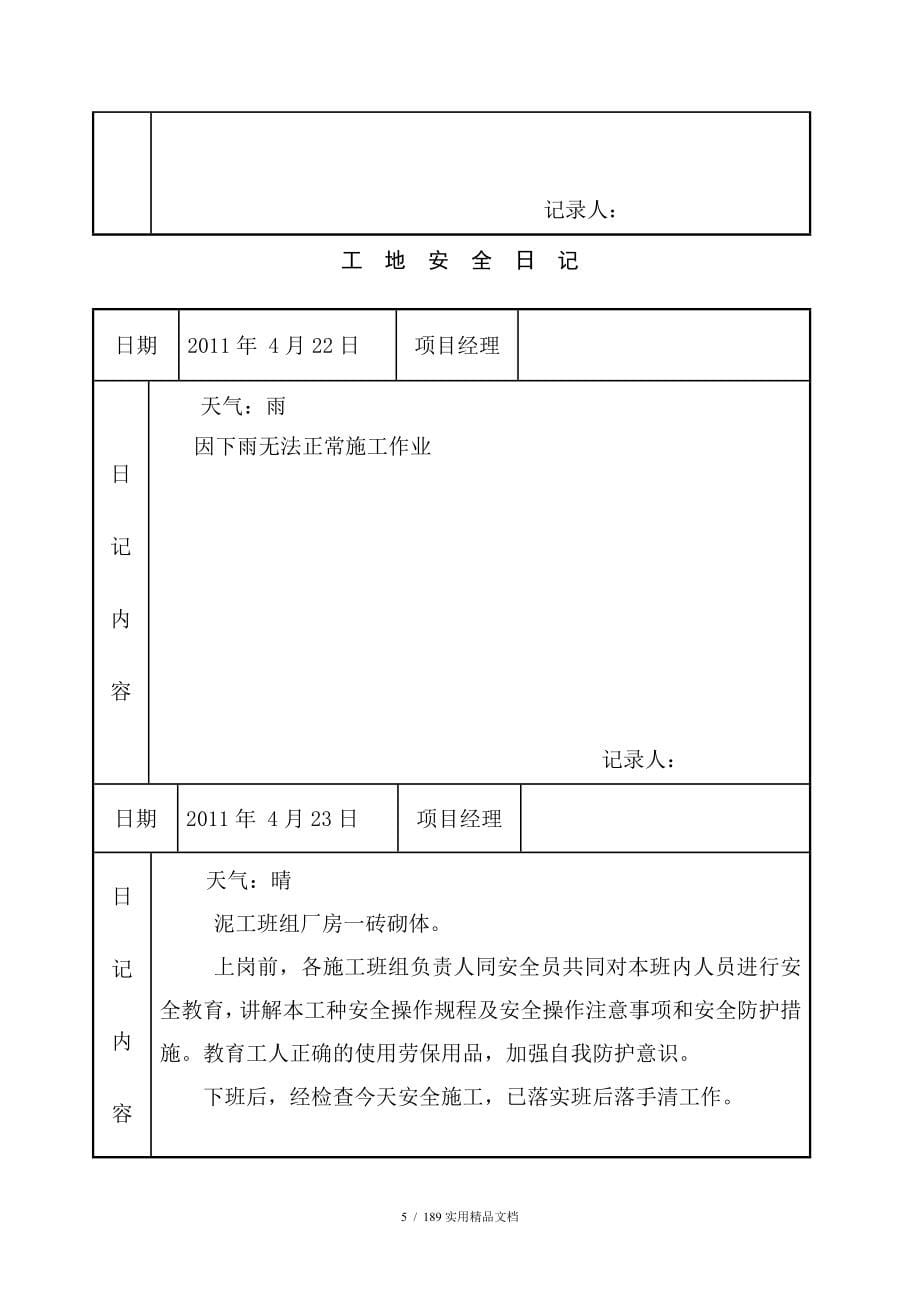 工地安全日记参考范本_第5页