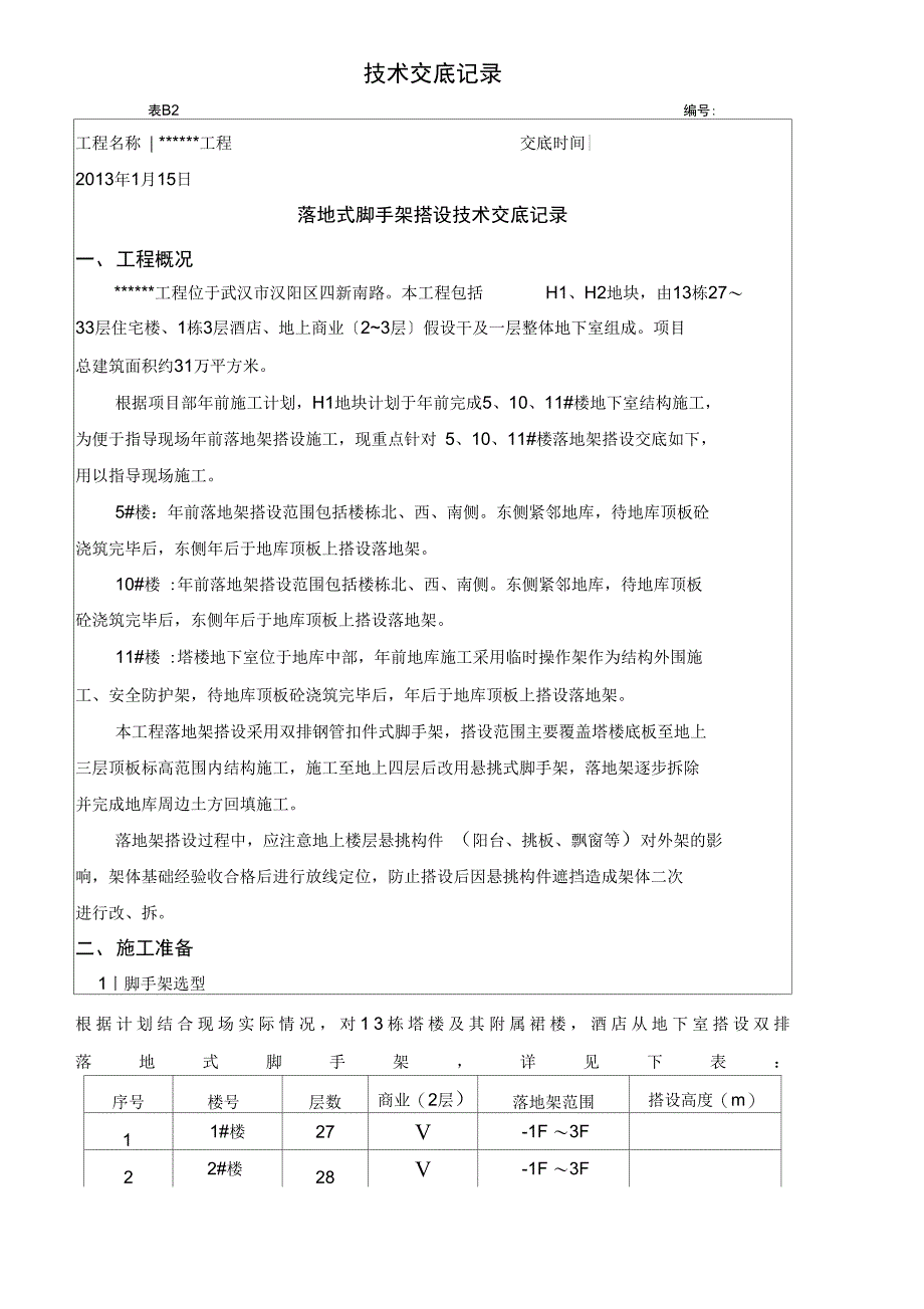 落地式脚手架搭设技术交底_第1页