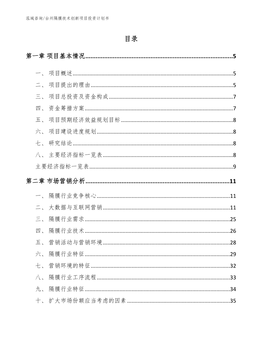 台州隔膜技术创新项目投资计划书范文_第1页