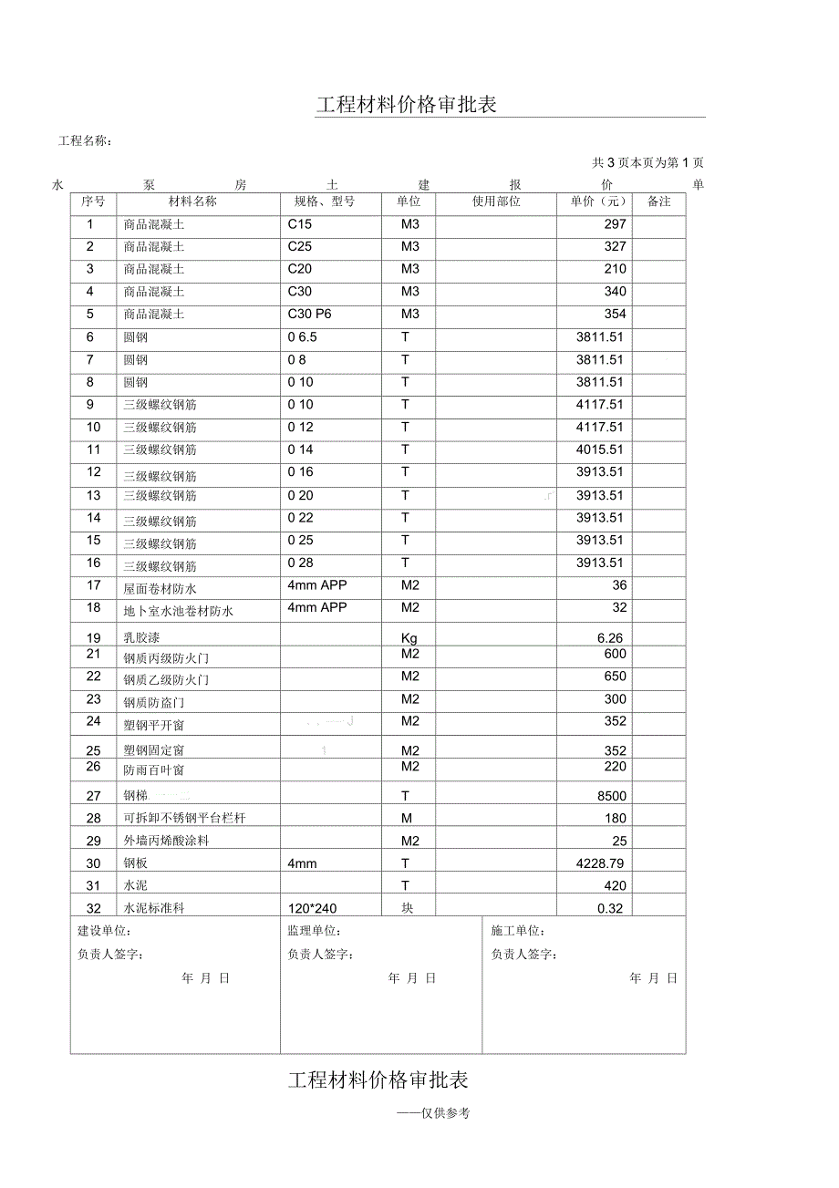 工程材料价格审批表_第1页