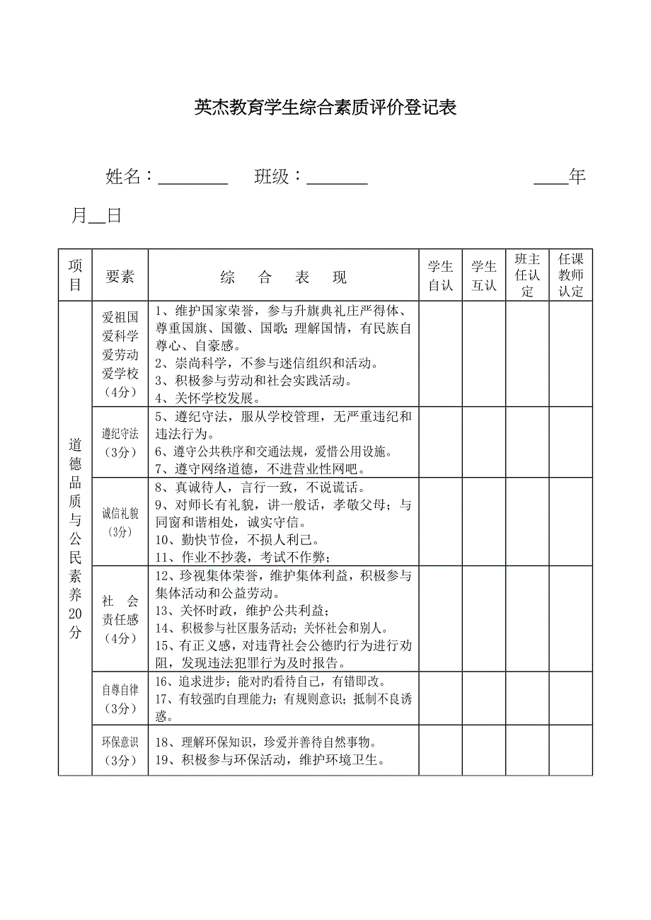 学生综合素质评价记录表_第1页