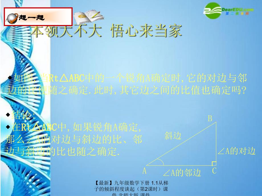 最新九年级数学下册1.1从梯子的倾斜程度谈起第2课时课件北师大版课件_第3页