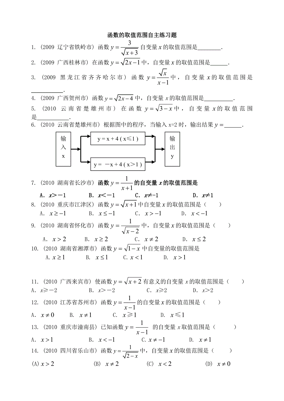 函数的自变量的取值范围训练习题_第3页