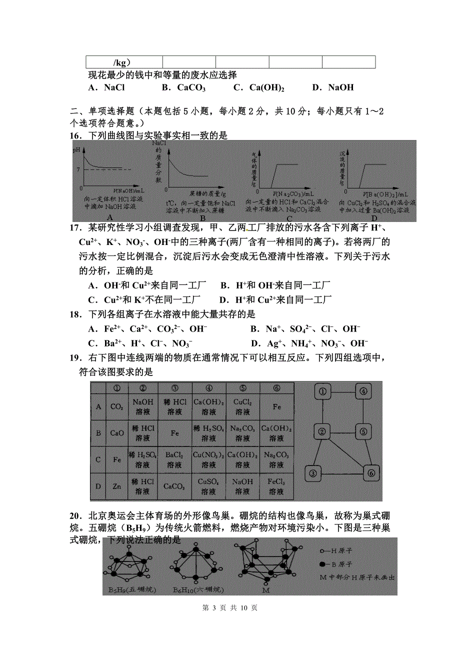 二〇一一年初三升高一新生入学分班考试化学试题及分班考试内容_第3页