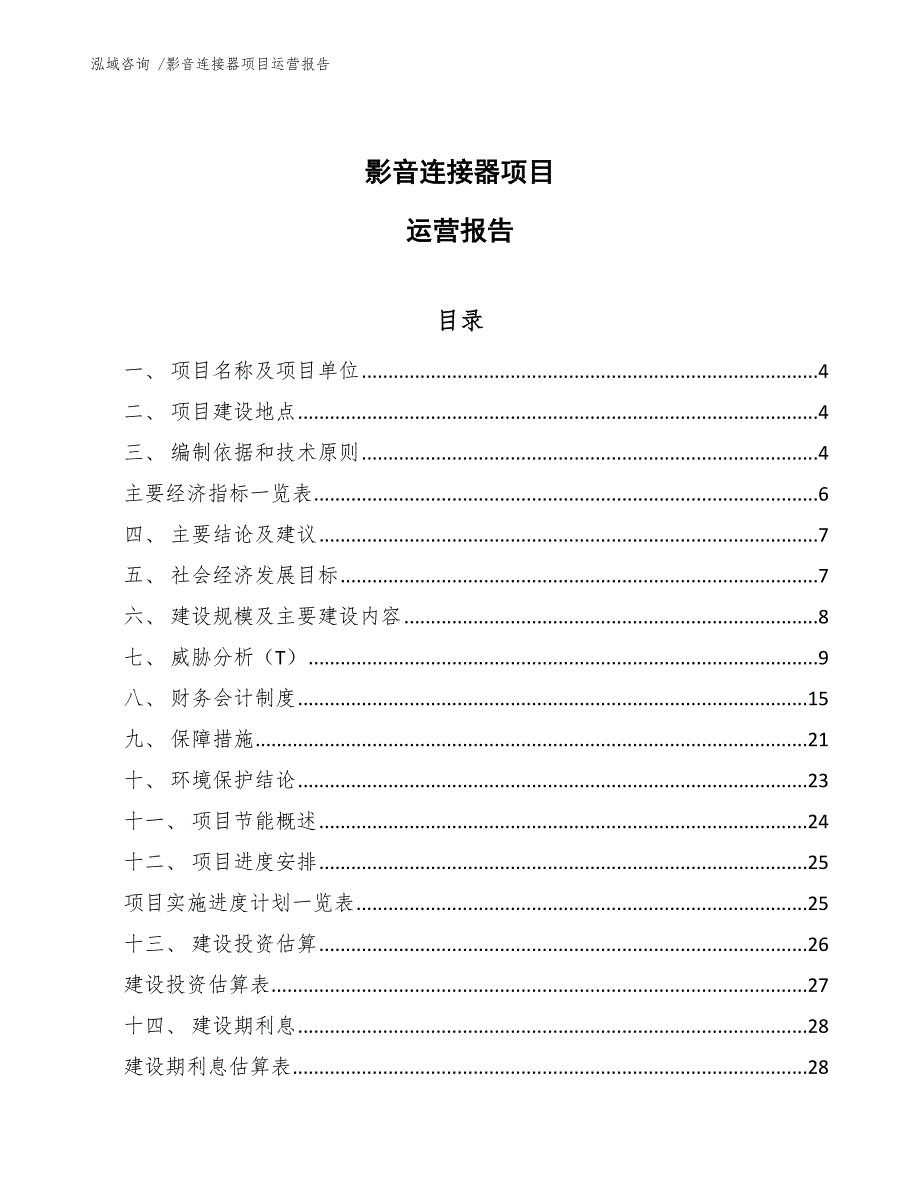 影音连接器项目运营报告（范文参考）_第1页