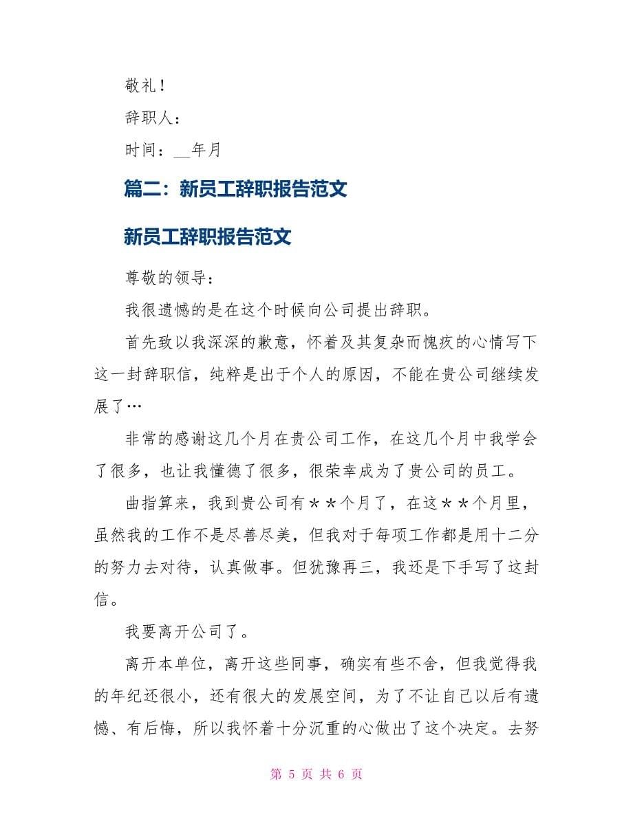 新员工辞职报告例文_第5页