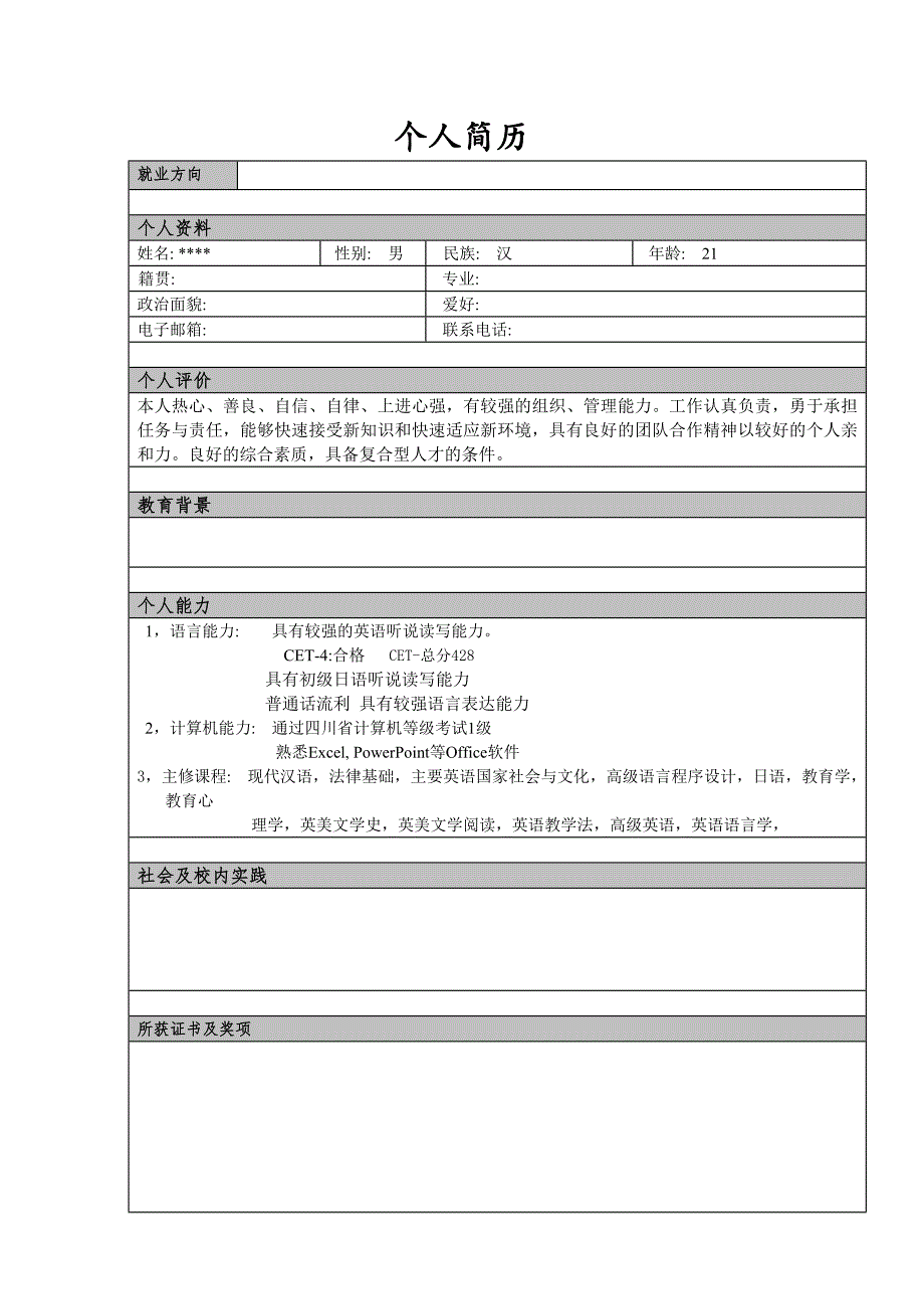 个人简历模板大全-可直接使用(word版)_第2页