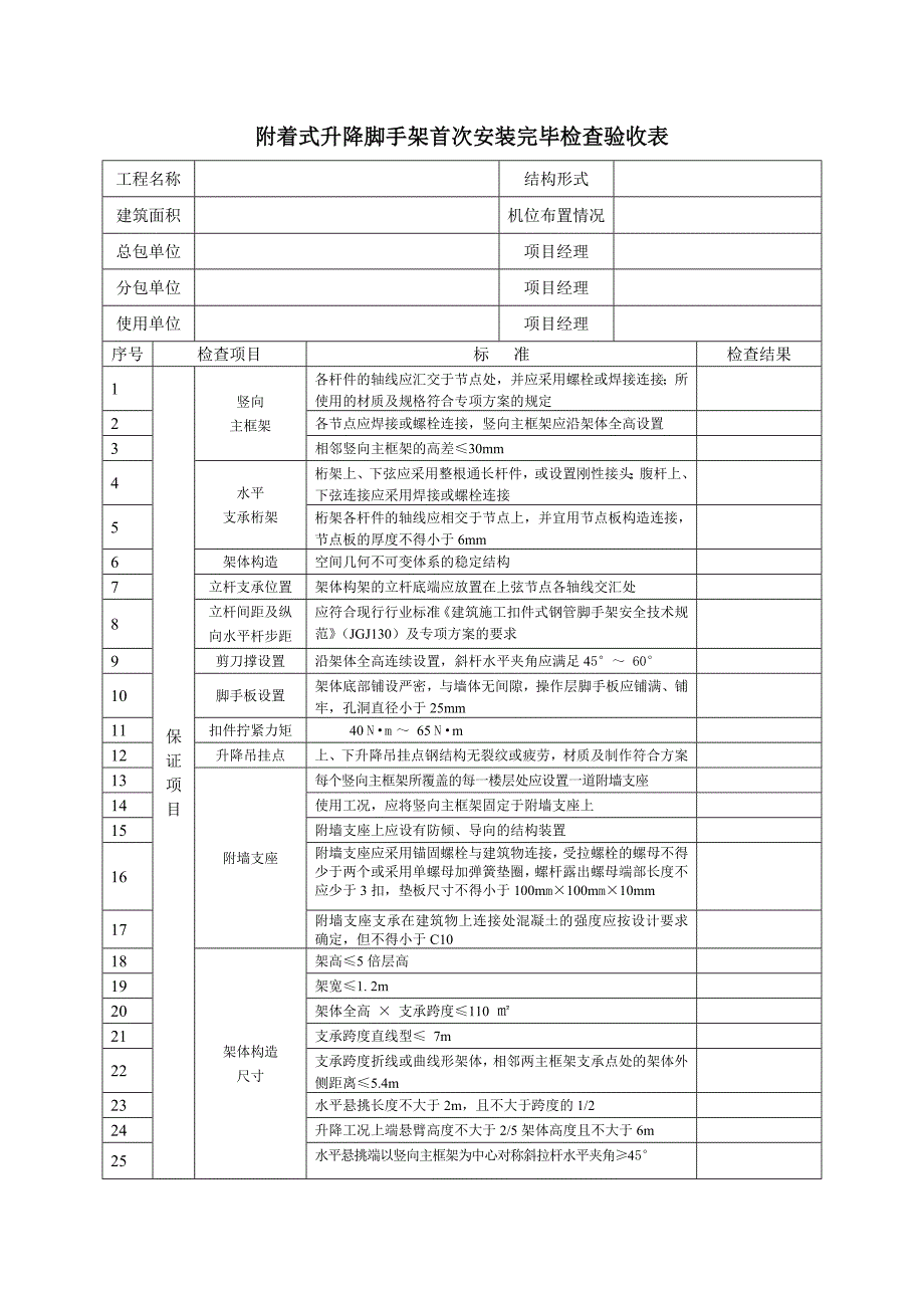 附着式升降脚手架首次安装完毕检查验收表.doc_第1页