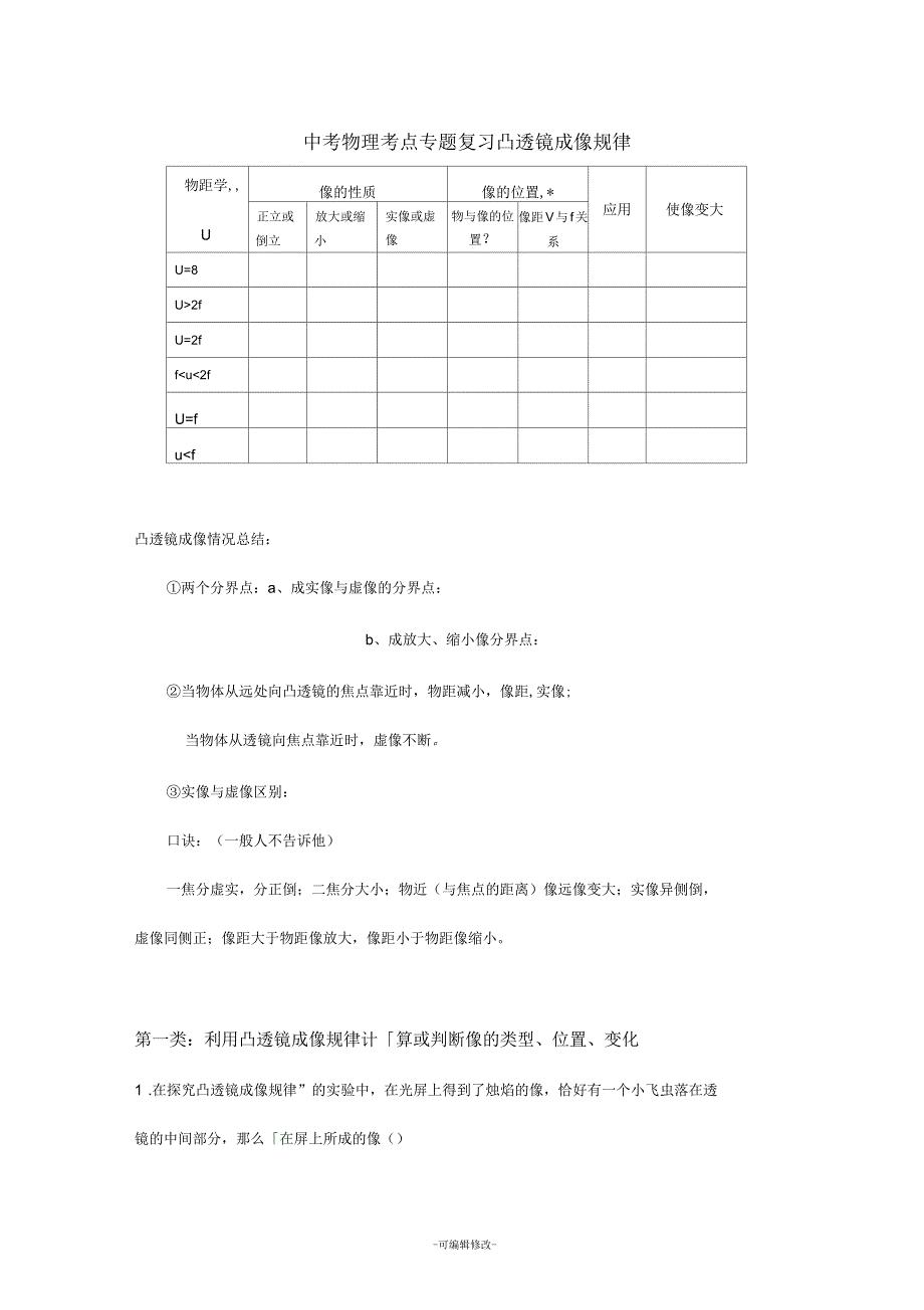 中考凸透镜成像规律专题_第1页