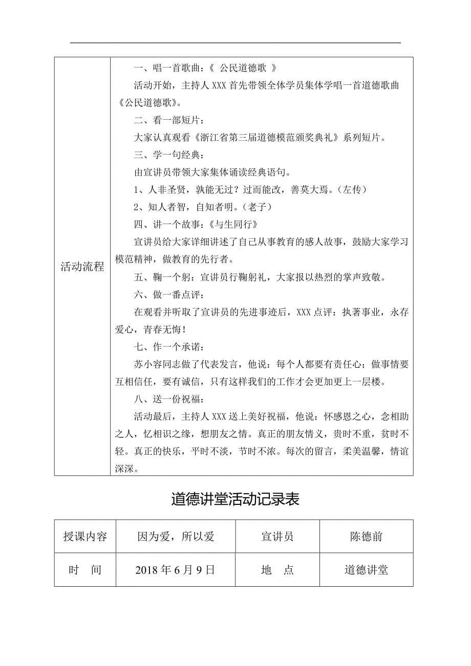 道德讲堂活动记录表10堂_第5页