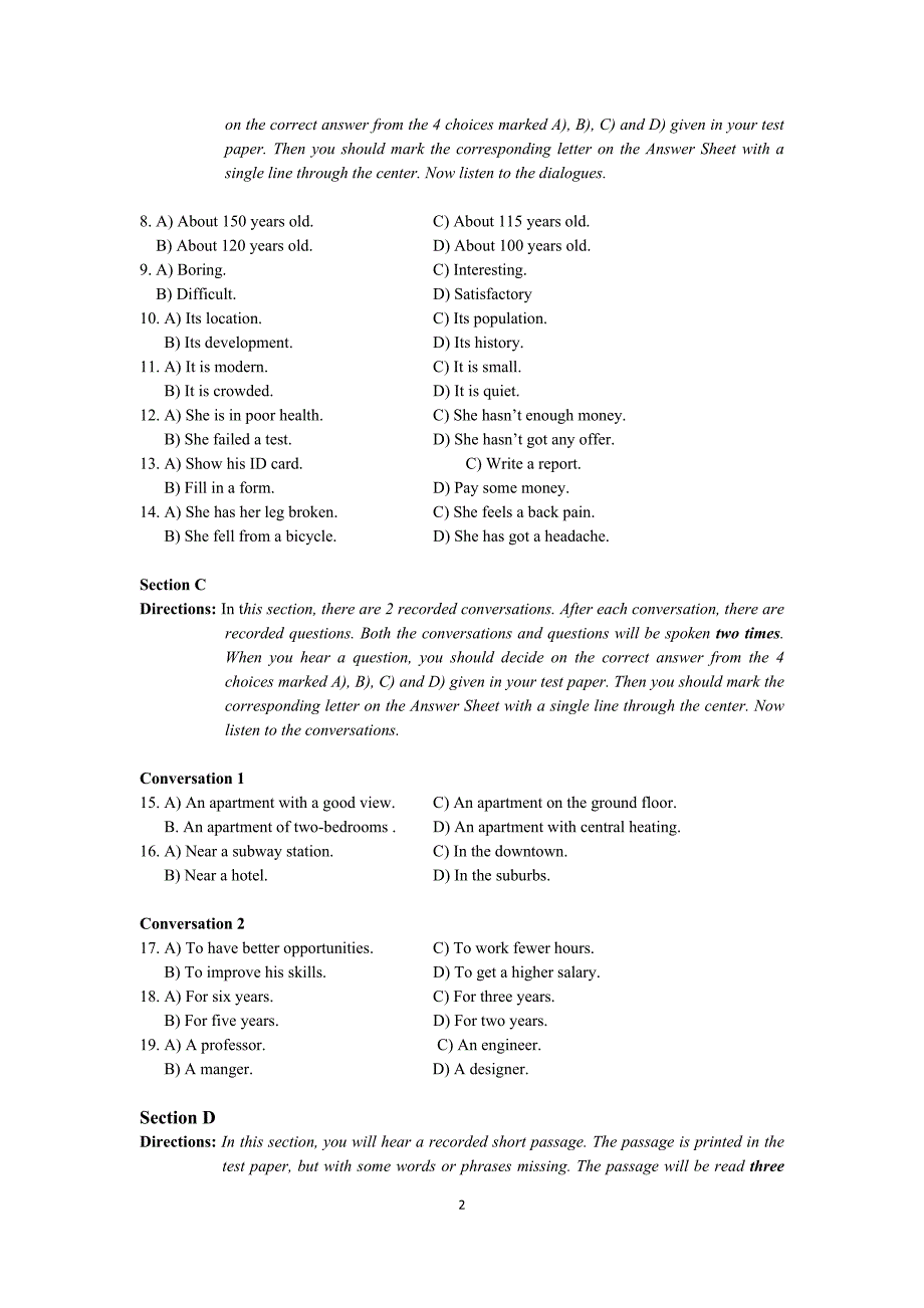 2017年6月-高等学校英语应用能力考试(B级)含参考答案.doc_第2页