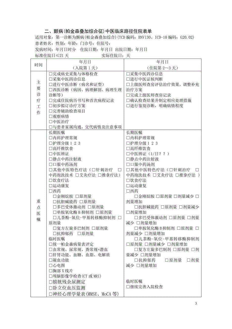 颤病(帕金森叠加综合征)中医临床路径2018版_第3页