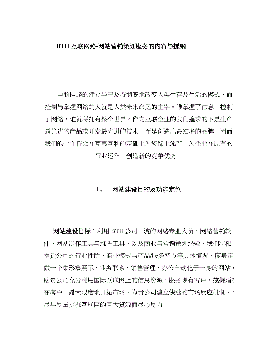 BTII互联网—网站营销策划服务的内容与提纲（DOC 5）_第1页